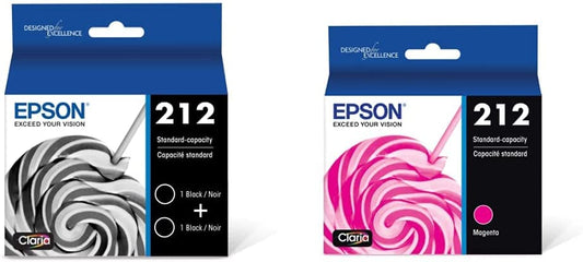 EPSON T212 Claria -Ink Standard Capacity Black Dual -Cartridge Pack (T212120-D2) for Select Epson Expression and Workforce Printers &amp; T212 Claria -Ink Standard Capacity Magenta -Cartridge (T212320-S) Claria-Ink Black Dual + Claria-Ink Magenta