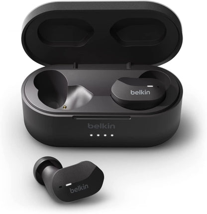 Belkin SoundForm True Wireless Earbuds, Bluetooth Headphones with Microphone, Touch Controls, IPX5 Sweat &amp; Splash Resistant for iPhone 12, Pro, Max, Mini and Galaxy with Charging Case (Black) Classic Black