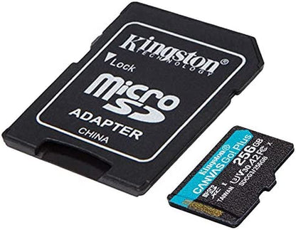 Kingston Canvas Go Plus Class 10 UHS-I A2 U3 microSDXC Card, 256GB w/Adapter
