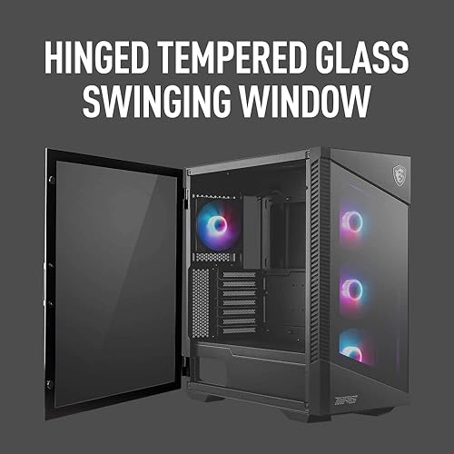 MSI MPG Velox 100R - Mid-Tower Gaming PC Case: Tempered Glass Side Panel, 4 x 120mm ARGB Fans, Liquid Cooling Support up to 360mm Radiator, Mesh Panel for Optimized Airflow
