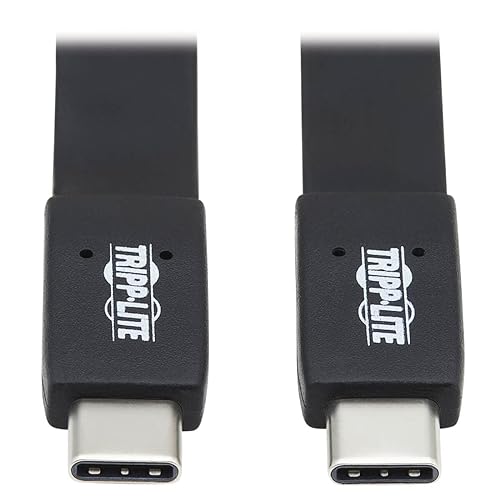 Tripp Lite USB-C Flat Cable, Flat USB C to USB C Cable, USB 3.1 Gen 2, 10 Gbps, 5A Rating, Thunderbolt 3 Compatible, Black, 16 in (U420-16N-G25AFL)