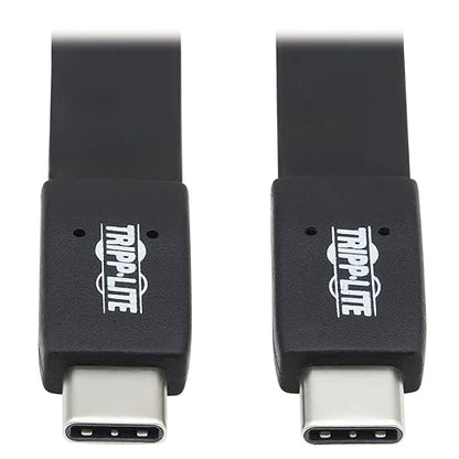 Tripp Lite USB-C Flat Cable, Flat USB C to USB C Cable, USB 3.1 Gen 2, 10 Gbps, 5A Rating, Thunderbolt 3 Compatible, Black, 16 in (U420-16N-G25AFL)