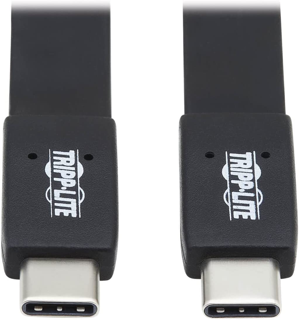 Tripp Lite USB-C Flat Cable, Flat USB C to USB C Cable, USB 3.1 Gen 2, 10 Gbps, Thunderbolt 3 Compatible, Black, 3 ft (U420-003-G2-FL)