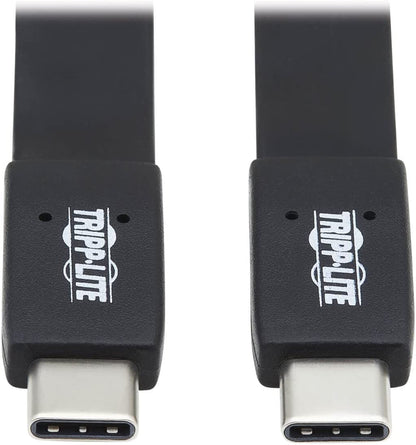 Tripp Lite USB-C Flat Cable, Flat USB C to USB C Cable, USB 3.1 Gen 2, 10 Gbps, Thunderbolt 3 Compatible, Black, 3 ft (U420-003-G2-FL)