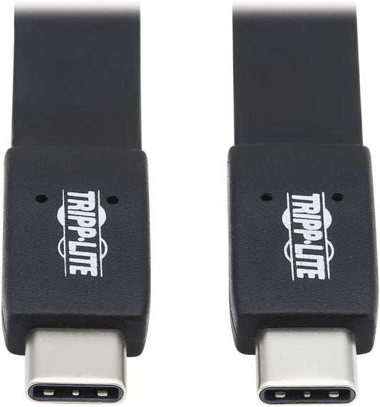 Tripp Lite USB-C Flat Cable, Flat USB C to USB C Cable, USB 3.1 Gen 2, 10 Gbps, Thunderbolt 3 Compatible, Black, 3 ft (U420-003-G2-FL)