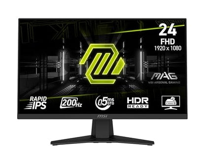 MSI MAG 244F, 24" Gaming Monitor, 1920 x1080 (FHD), Rapid IPS, 200Hz, 0.5ms, FreeSync Premium, HDR Ready, AI Vision, HDMI, Displayport, Tilt, Black