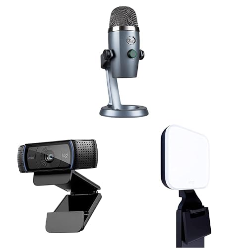 Logitech Blue Podcast Equipment Bundle Blue Yeti Nano USB Microphone for PC, Mac, Gaming, Streaming, Podcasting, and Computer Mic-Shadow Grey C920x Webcam+ Litra Glow Streaming Light Mic + Webcam + Light Shadow Grey