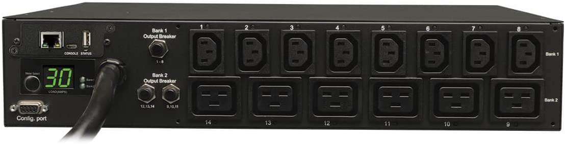 Tripp Lite 5.8kW Single-Phase Switched PDU with LX Platform Interface, 208/240V Outlets (8 C13 &amp; 6 C19), L6-30P input, 15ft Cord, 2U Rack-Mount, TAA (PDUMH30HV19NET),Black Switched (14 Outlet) Outlet