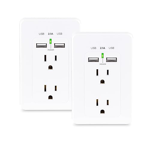 CyberPower MP18HO007 Power Wall Tap, 2 Outlets, 2 USB Charge Ports, 2-Pack (2 Pack) 2 Outlets and 2 USB Charge Ports Surge Protector