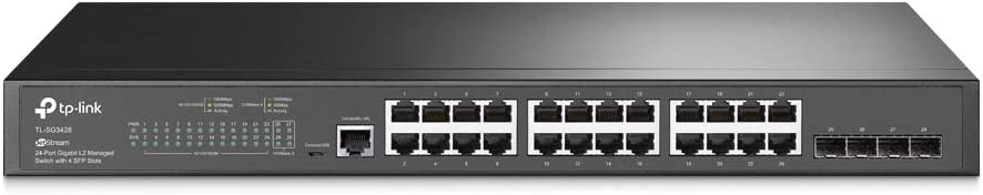 TP-Link TL-SG3428 | 24 Port Gigabit Switch, 4 SFP Slots | Omada SDN Integrated | L2+ Smart Managed | IPv6 | Static Routing | L2/L3/L4 QoS, IGMP &amp; LAG | Limited Lifetime Protection 24 Port + 4 SFP Slots