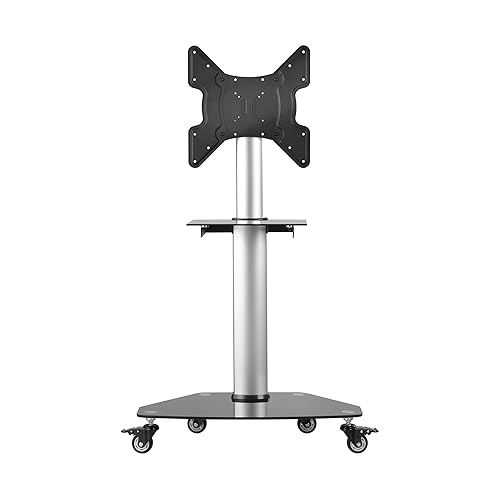 Tripp Lite Mobile Rolling TV Stand Cart with Mount for 32” – 55” Televisions, Elegant Glass Base and Shelf, Adjustable 50” – 62” Height, Durable Steel, 5-Year Warranty (DMCS3255SG62)