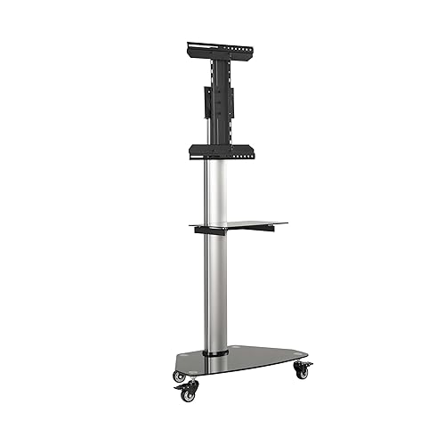 Tripp Lite Mobile Rolling TV Stand Cart with Mount for 37” – 70” Televisions, Elegant Glass Base and Shelf, Adjustable 65” – 84” Height, Durable Steel, 5-Year Warranty (DMCS3770SG75)