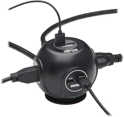 Tripp Lite Surge Protector 3-Outlet Spherical Surge Protector, 4 USB Ports (4.8A Shared) - 6-ft. (1.83 m) Cord, 5-15P Plug, 540 Joules, Black (TLP36USB)