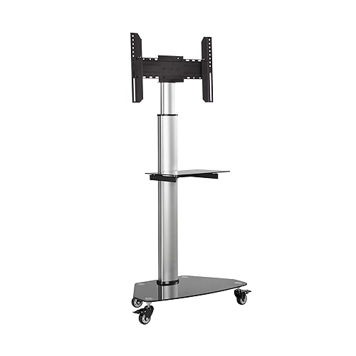 Tripp Lite Mobile Rolling TV Stand Cart with Mount for 37” – 70” Televisions, Elegant Glass Base and Shelf, Adjustable 65” – 84” Height, Durable Steel, 5-Year Warranty (DMCS3770SG75)