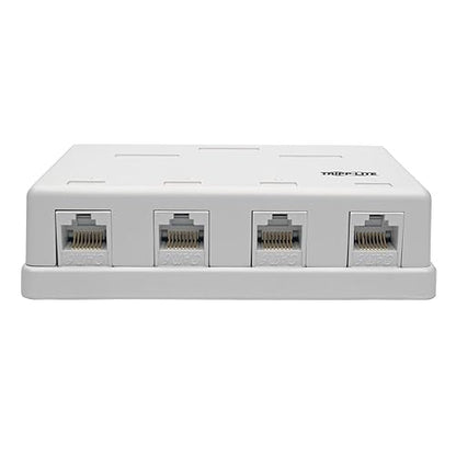 Tripp Lite Pre-Configured Unshielded Cat6 4-Port Surface-Mount Box, 110 IDC, RJ45, White - Surface Mount Box