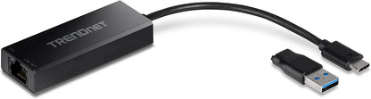 TRENDnet 2.5G USB-C to RJ-45 Ethernet Adapter, 2-in-1 Adapter Compatible with USB C/Thunderbolt 3 or USB 3.1, Windows and Mac Compatible, USB-C to USB-A Adapter Included, Black, TUC-ET2G USB-C 2.5 Gbps