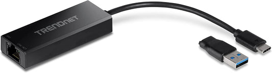 TRENDnet 2.5G USB-C to RJ-45 Ethernet Adapter, 2-in-1 Adapter Compatible with USB C/Thunderbolt 3 or USB 3.1, Windows and Mac Compatible, USB-C to USB-A Adapter Included, Black, TUC-ET2G USB-C 2.5 Gbps