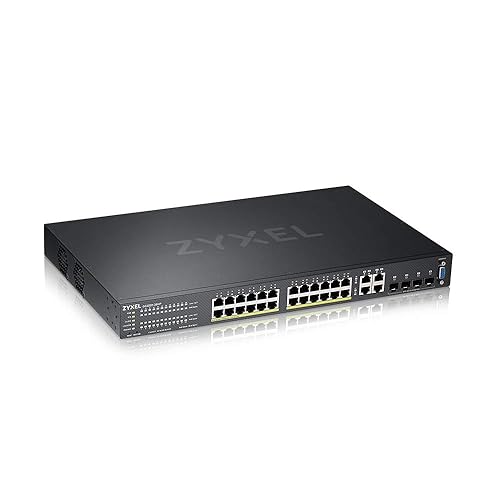 ZyXEL 24-Port Gigabit Ethernet Layer 2 Managed PoE+ Switch with 375 Watt Budget and 4 Gigabit Combo Ports and Hybrid Cloud Mode [GS2220-28HP] 24-Port | PoE+ | 4-Port GbE combo