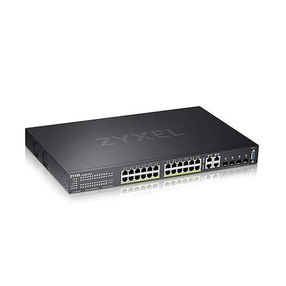 ZyXEL 24-Port Gigabit Ethernet Layer 2 Managed PoE+ Switch with 375 Watt Budget and 4 Gigabit Combo Ports and Hybrid Cloud Mode [GS2220-28HP] 24-Port | PoE+ | 4-Port GbE combo