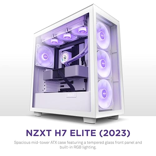 NZXT H7 Elite - CM-H71EW-02 - ATX Mid Tower PC Gaming Case - Front I/O USB Type-C Port - Quick-Release Tempered Glass Side Panel, RGB fan - White (2023)