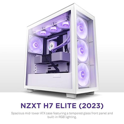 NZXT H7 Elite - CM-H71EW-02 - ATX Mid Tower PC Gaming Case - Front I/O USB Type-C Port - Quick-Release Tempered Glass Side Panel, RGB fan - White (2023)