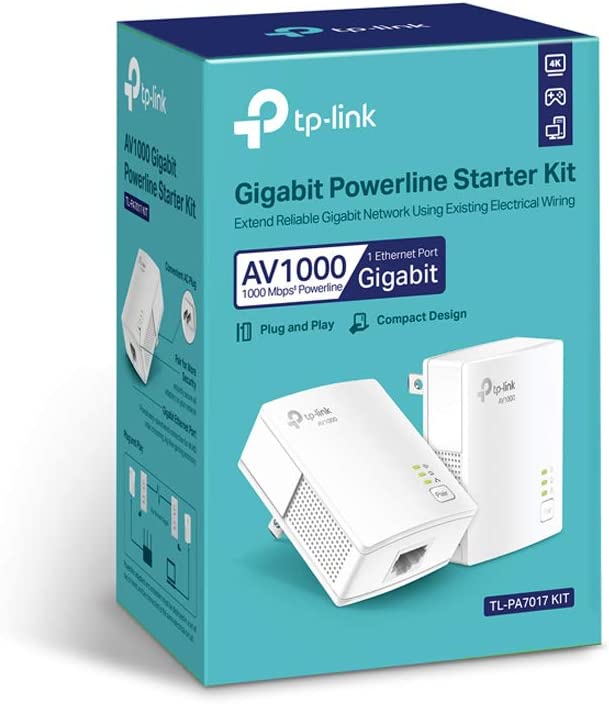 TP-Link Powerline Ethernet Adapter Starter Kit - AV1000 Gigabit Port, Plug&amp;Play, Ethernet Over Power, Nano Size, Ideal for Smart TV, Online Gaming, Wired Connection Only (TL-PA7017 KIT)