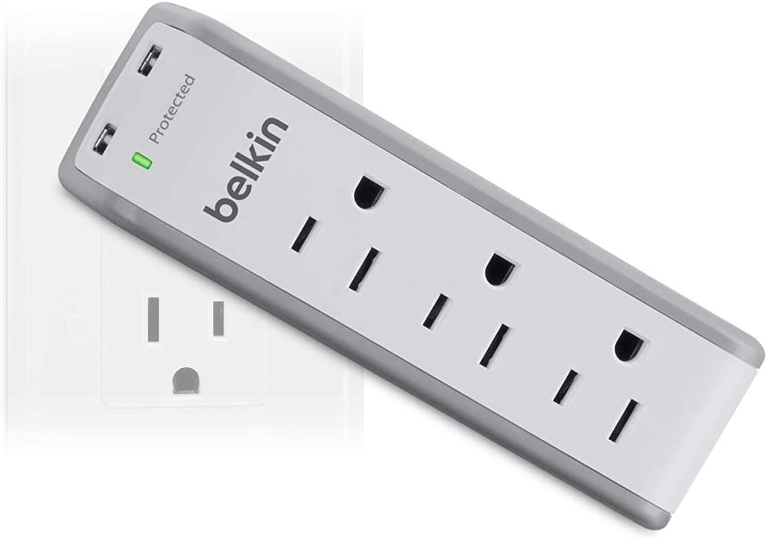 Belkin Wall Mount Surge Protector - 3 AC Multi Outlets &amp; 2 USB Charger Ports - Heavy Duty Flat Rotating Plug for Home, Office, Travel, Computer Desktop &amp; Phone Charging Brick (918 Joules) 1 Amp Surge Protector