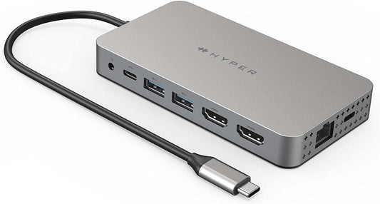 HyperDrive Dual 4K HDMI 10 in 1 USB C hub for MacBook, Windows Laptop, Chromebooks with Type C Ports. Supports 2 Extended Monitors on M1 MacBooks Using HyperDisplay DUAL 4K HDMI 10 in 1 Grey