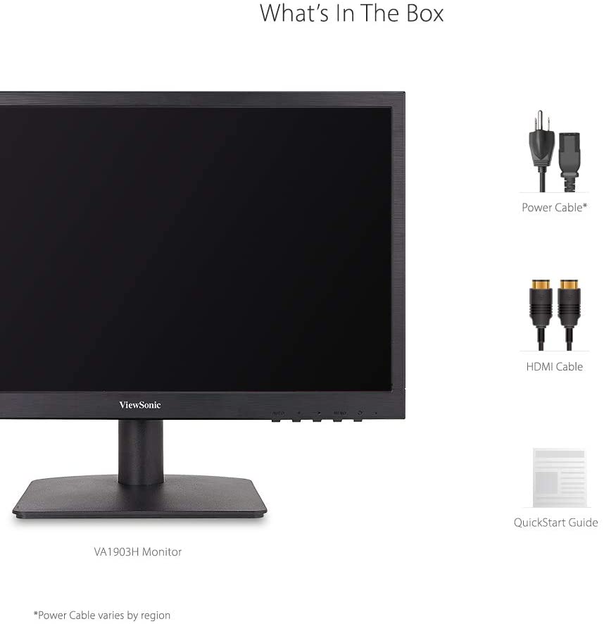ViewSonic VA1903H 19-Inch WXGA 1366x768p 16:9 Widescreen Monitor with Enhanced View Comfort, Custom ViewModes and HDMI for Home and Office, Black