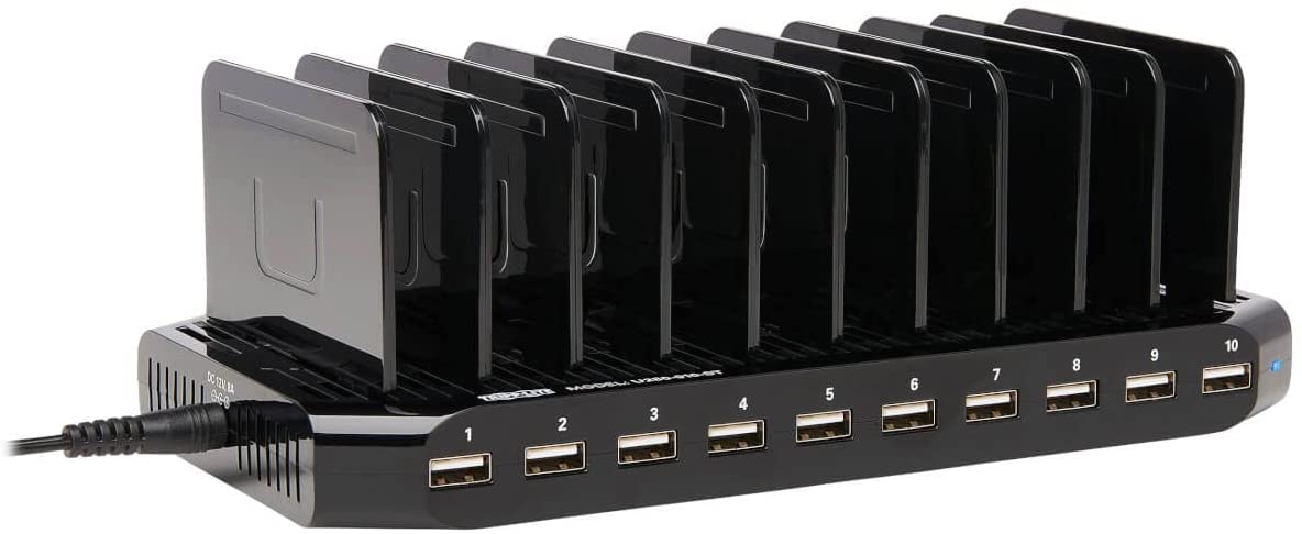TRIPP LITE 10-Port USB Charging Station Dock with Storage Slots for Tablet iPhone iPad &amp; Laptops (U280-010-ST),Black