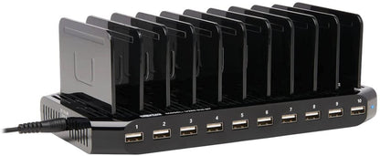 TRIPP LITE 10-Port USB Charging Station Dock with Storage Slots for Tablet iPhone iPad &amp; Laptops (U280-010-ST),Black