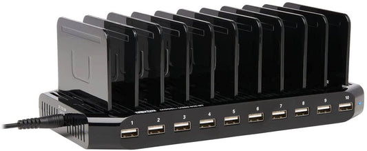 TRIPP LITE 10-Port USB Charging Station Dock with Storage Slots for Tablet iPhone iPad &amp; Laptops (U280-010-ST),Black