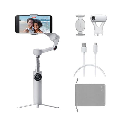 Insta360 Flow 2 Plus AI Tracker Bundle Grey - Foldable Phone Gimbal, AI Tracking with Any App, Multi-Person Tracking, Built-in Tripod/Selfie Stick, Remote Control, Smartphone Stabilizer, Travel Stone Gray