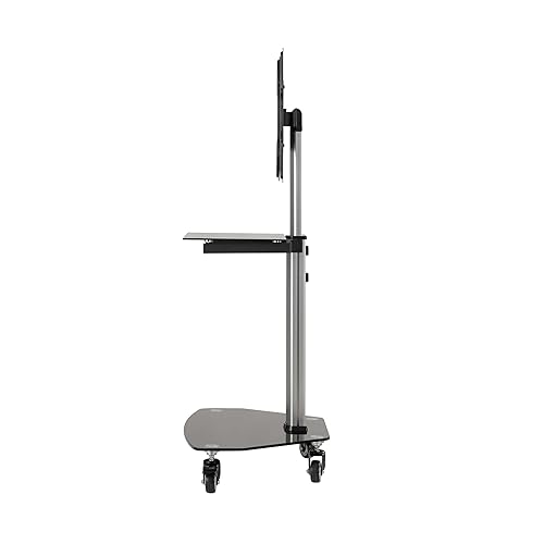 Tripp Lite Mobile Rolling TV Stand Cart with Mount for 32” – 55” Televisions, Elegant Glass Base and Shelf, Adjustable 50” – 62” Height, Durable Steel, 5-Year Warranty (DMCS3255SG62)