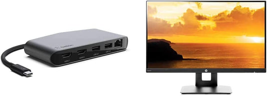 Belkin Thunderbolt 3 Dock Mini W/ Thunderbolt 3 Cable &amp; HP VH240a 23.8-Inch Full HD 1080p IPS LED Monitor with Built-in Speakers and VESA Mounting - Black
