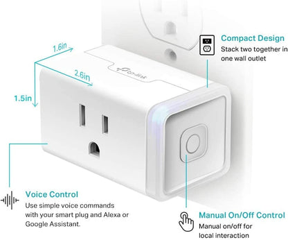 Kasa Smart Plug HS103P4, Smart Home Wi-Fi Outlet Works with Alexa, Echo, Google Home &amp; IFTTT, No Hub Required, Remote Control, 15 Amp, UL Certified, 4-Pack, White Mini 4-Pack