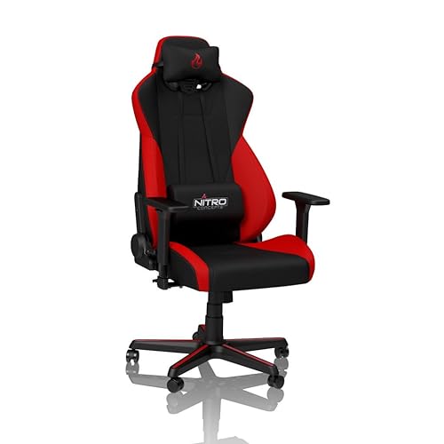 NITRO CONCEPTS S300 Gaming Chair - Ergonomic Office Chair - Executive Office Chair - Desk Chair for Home Office - Chaise de Bureau - Fabric Cover - Load Capacity 135 kg - Inferno Red