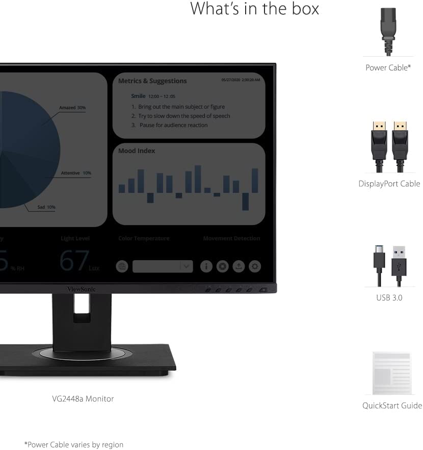 ViewSonic VG2448A 24 Inch IPS 1080p Ergonomic Monitor with Ultra-Thin Bezels, HDMI, DisplayPort, USB, VGA, and 40 Degree Tilt for Home and Office 24-Inch Thin-Bezels