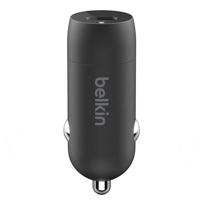 Belkin 20 Watt USB C Car Charger with Fast Charging for Apple iPhone 14, 13, iPad Pro, Samsung Galaxy S22 Ultra & More (Cable Not Included) - Black