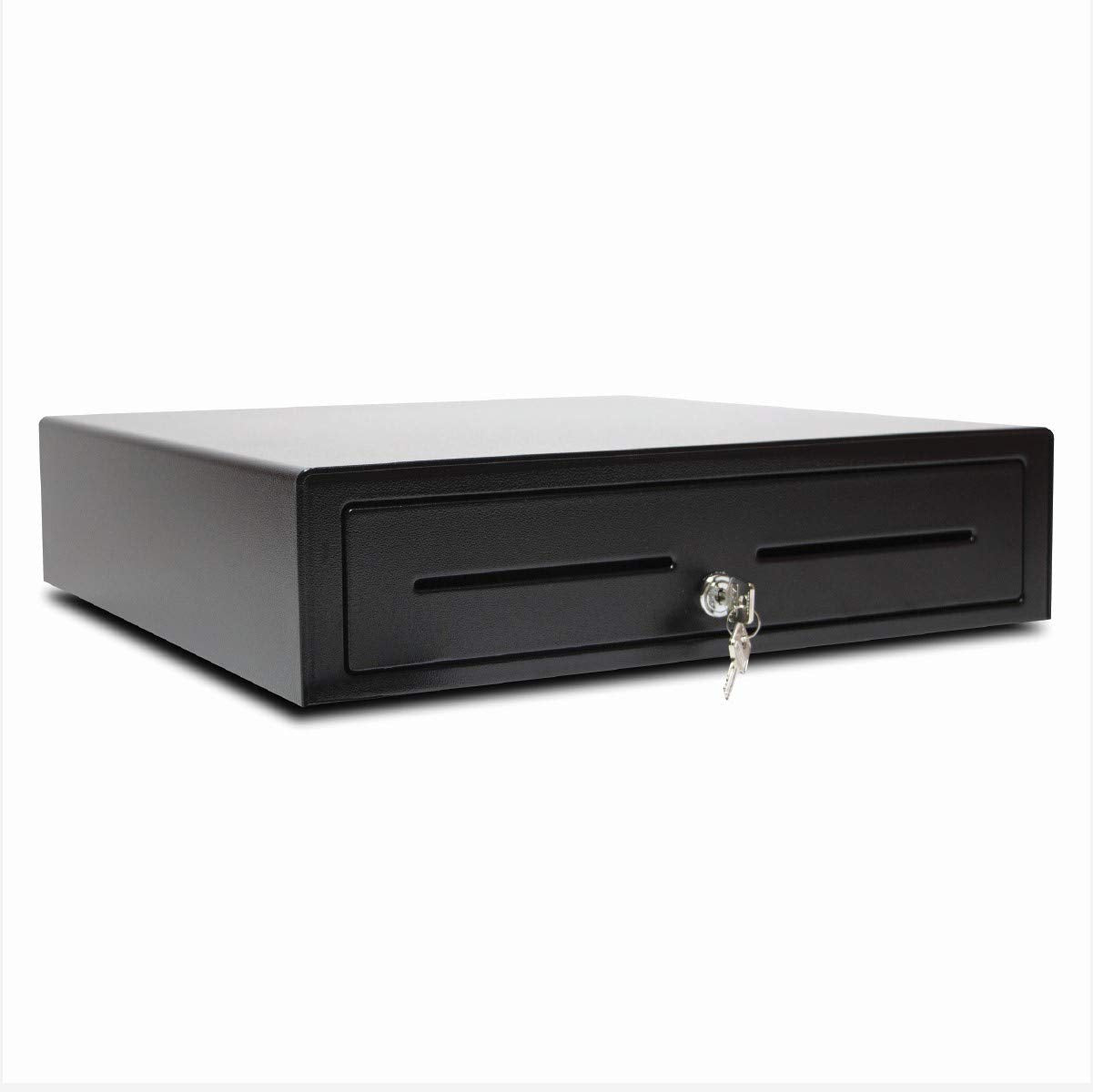 APG Standard- Duty 16” Electronic Point of Sale Cash Drawer | Vasario Series VB320-1-BL1616-B5 | with CD-101A Cable | Printer Compatible | Plastic Till with 4 Bill/ 8 Coin Compartments | Black Printer-Driven 24V (with Cable) - Black 16" - 4x8