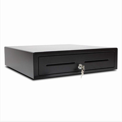 APG Standard- Duty 16” Electronic Point of Sale Cash Drawer | Vasario Series VB320-1-BL1616-B5 | with CD-101A Cable | Printer Compatible | Plastic Till with 4 Bill/ 8 Coin Compartments | Black Printer-Driven 24V (with Cable) - Black 16" - 4x8