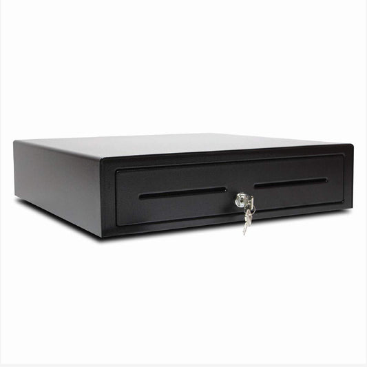 APG Standard- Duty 16” Electronic Point of Sale Cash Drawer | Vasario Series VB320-1-BL1616-B5 | with CD-101A Cable | Printer Compatible | Plastic Till with 4 Bill/ 8 Coin Compartments | Black Printer-Driven 24V (with Cable) - Black 16" - 4x8