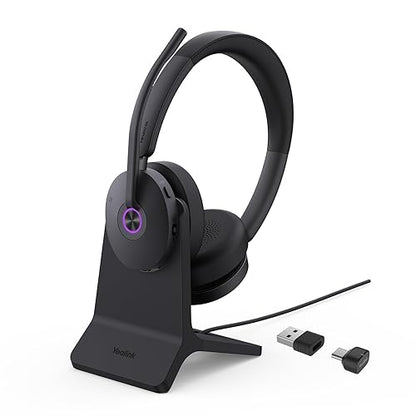 Yealink BH74 with Stand Active Noise Canceling Wireless Headset with Mic for Work, 6-mics Hybrid ANC Microsoft Teams Premium Open Of?ce Certified Headsets Bluetooth 5.3, up to 32h Talk, UC Compatible Black (Uc) BH74+Stand (USB-C to A)