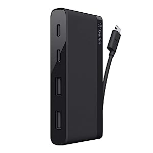 Belkin 4-Port USB C Hub - Ultra Portable Design - USB Type C Hub Docking Station With Two USB C &amp; Two USB A Ports - USB Hub Connects Via USB C Cable - USB Adapter - No Pass-Through Charging USB-C Hub