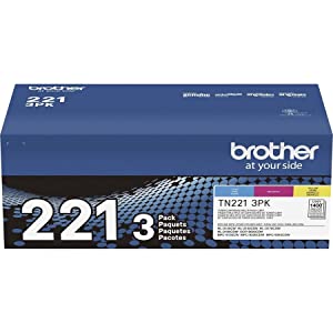 Brother Genuine Standard-Yield Toner Cartridge Three Pack TN221 3PK -Includes one Cartridge Each of Cyan, Magenta &amp; Yellow Toner, Standard Yield (TN2213PK), Cyan, Magenta, Yellow Cyan, Magenta, Yellow Standard Yield Toner Set