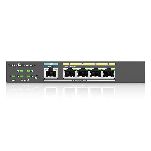 EnGenius Cloud Managed EXT1105P 5-Port Gigabit PoE+ Switch Extender with up to 60W Budget
