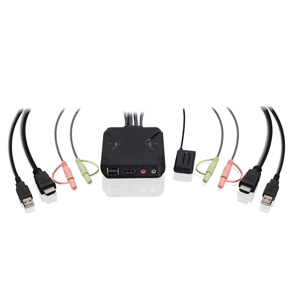 IOGEAR 2-Port USB HDMI Cabled KVM - 4K@60Hz - Hotkey/Remote Button Switch - USB 2.0 Mouse Port Can Be Use As USB Hub and USB Peripheral Sharing - Xbox / PS4/5 - Windows, Mac and Linux - GCS92HU