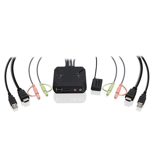 IOGEAR 2-Port USB HDMI Cabled KVM - 4K@60Hz - Hotkey/Remote Button Switch - USB 2.0 Mouse Port Can Be Use As USB Hub and USB Peripheral Sharing - Xbox / PS4/5 - Windows, Mac and Linux - GCS92HU