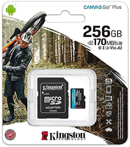 Kingston Canvas Go Plus Class 10 UHS-I A2 U3 microSDXC Card, 256GB w/Adapter