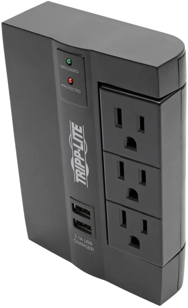 TRIPP LITE 6 Outlet Surge Protector Power Strip, 3 Rotatable Outlets, Wall Tap/Direct Plug in, 1080 Joules, 2 USB Charging Ports, Limited Warranty &amp; $20, 000 Insurance (SWIVEL6USB)